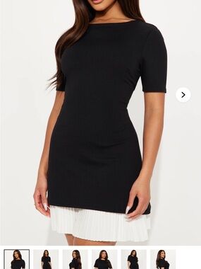Fashion Nova Black Short Sleeve Mini Dress with White Pleated Hem